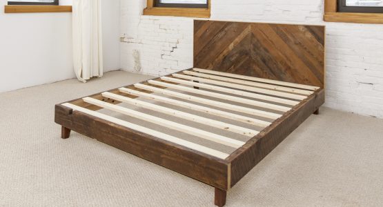 Platform Bed With Chevron Headboard made from Salvaged Spruce